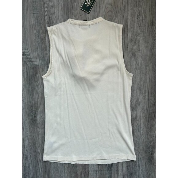 NWT Ralph Lauren Womens Cream Ribbed Ruffle Neck Sleeveless Blouse Top Size L - Picture 2 of 9